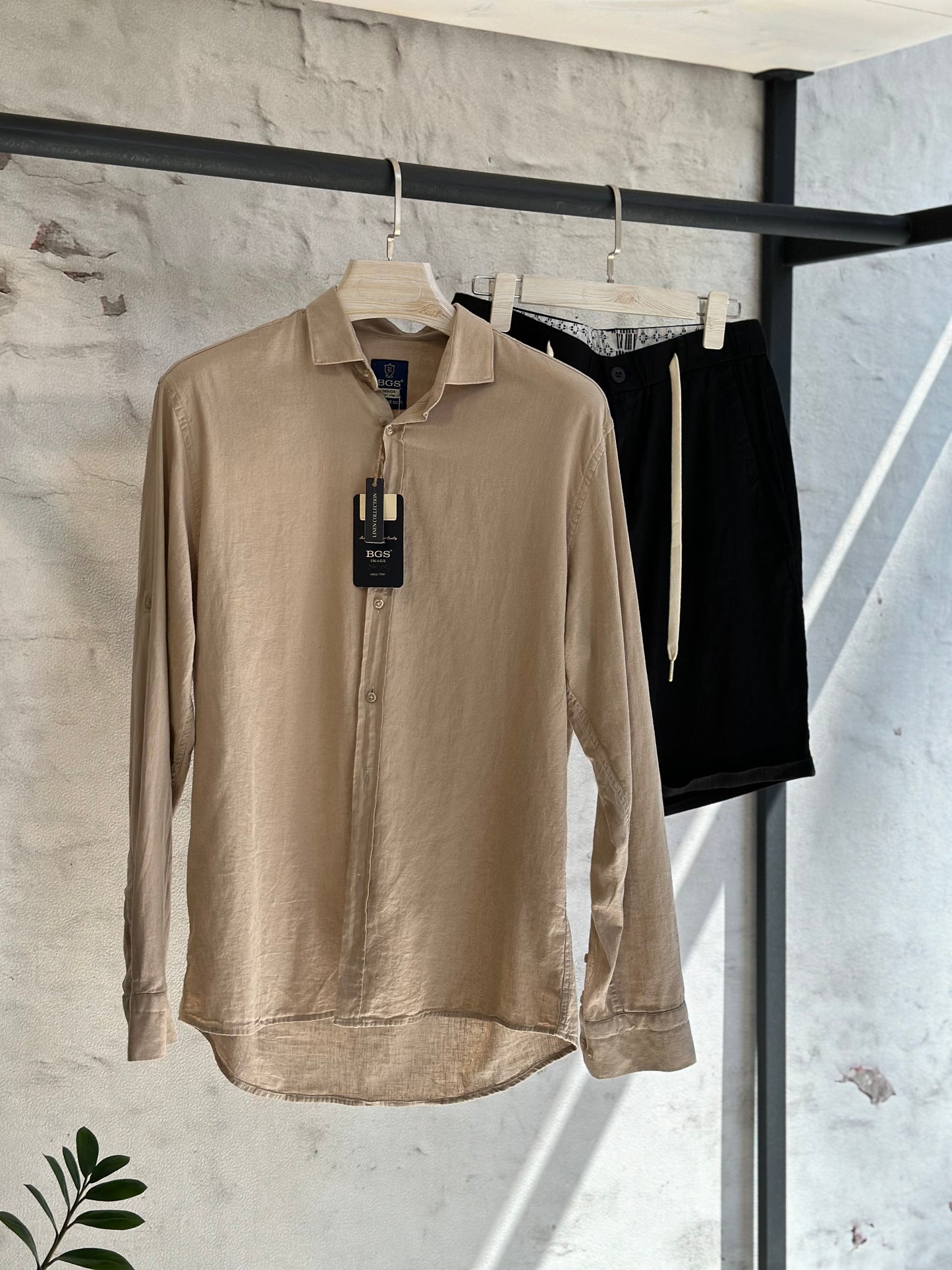 мъжка ленена риза - бежова