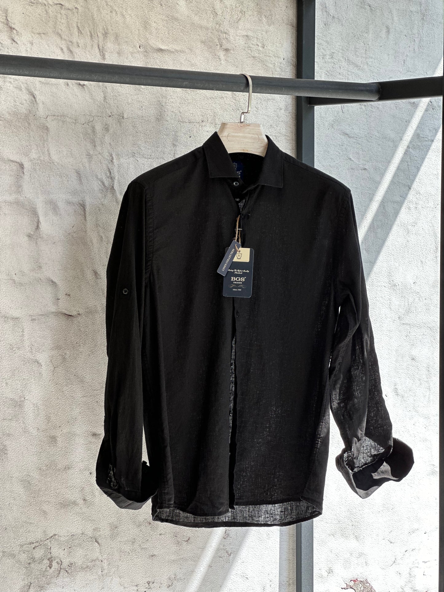 Мъжка ленена риза - черна