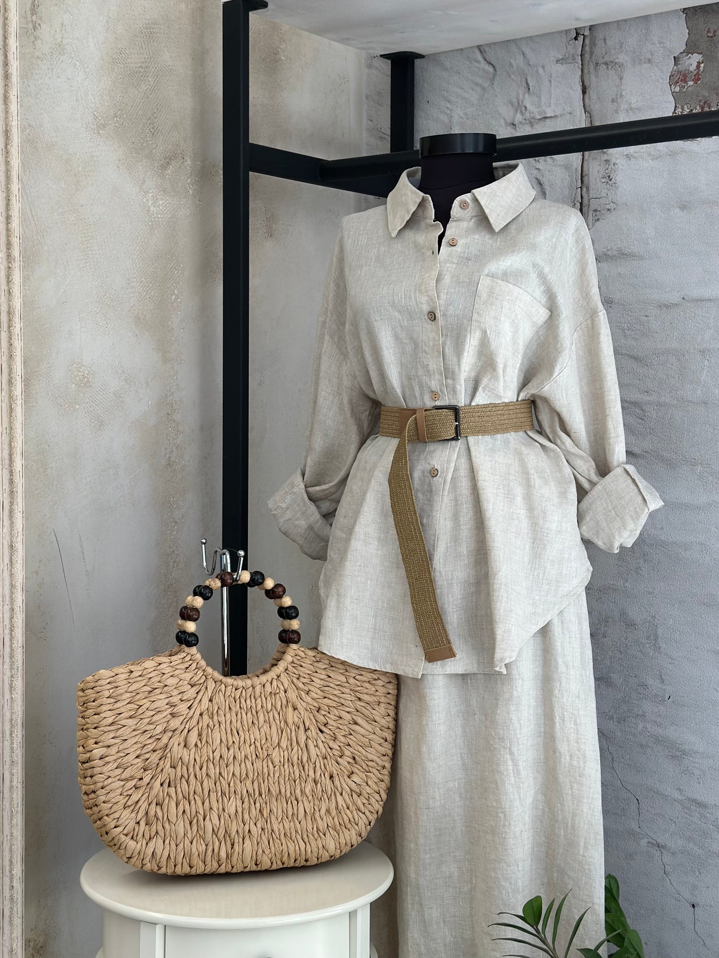 Дамски ленен комплект - черен