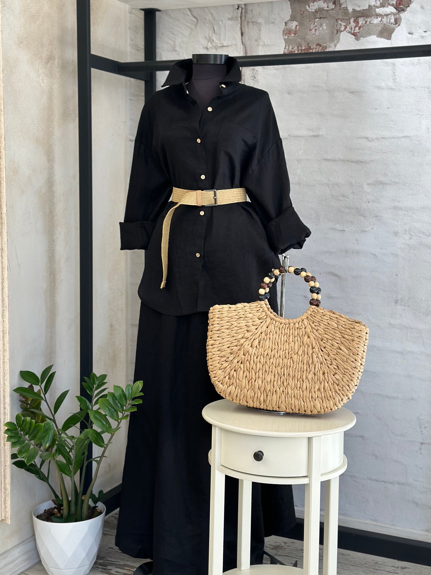 Дамски ленен комплект - крема