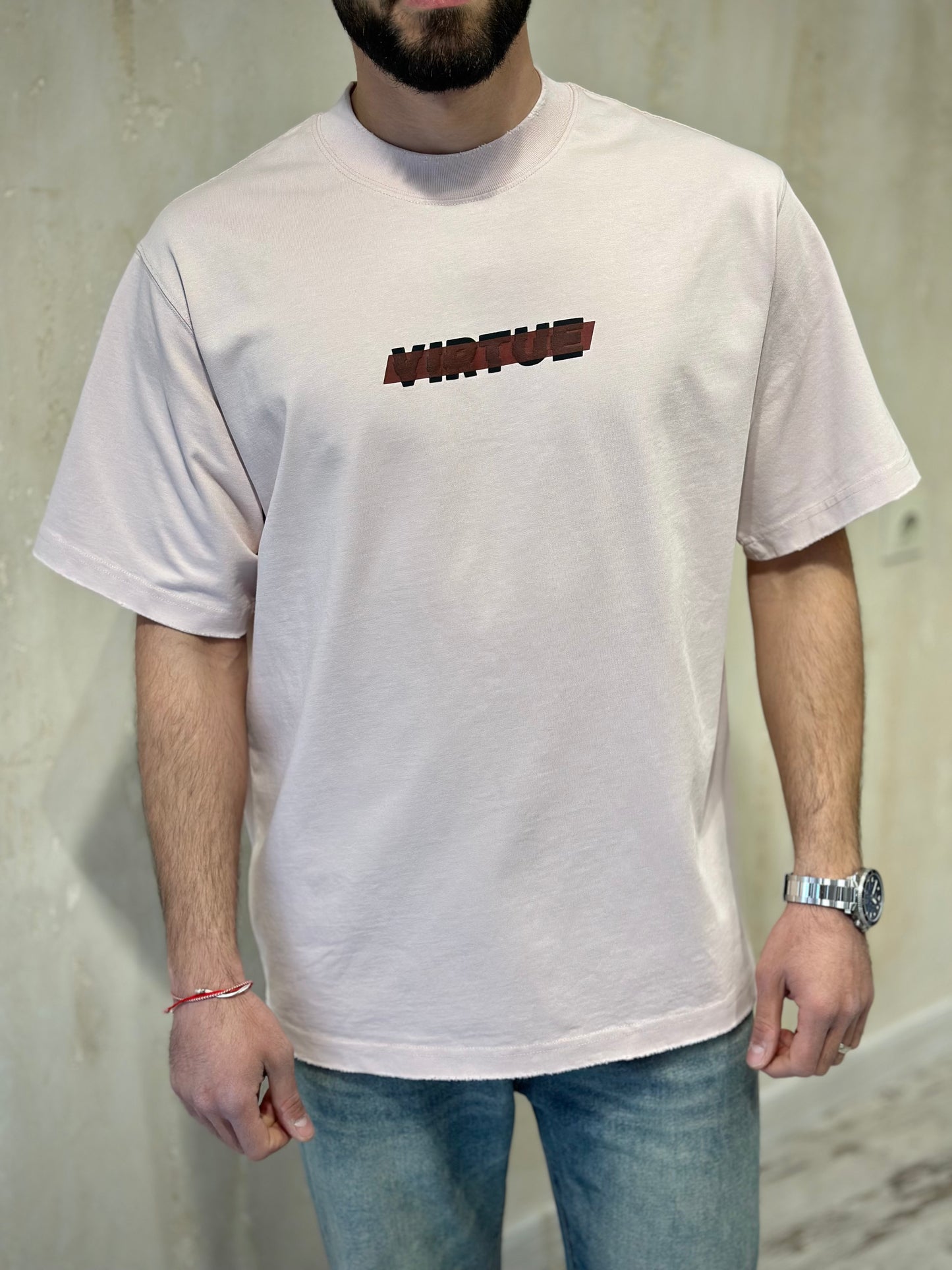 Мъжка бежова тениска широка кройка (Oversized)