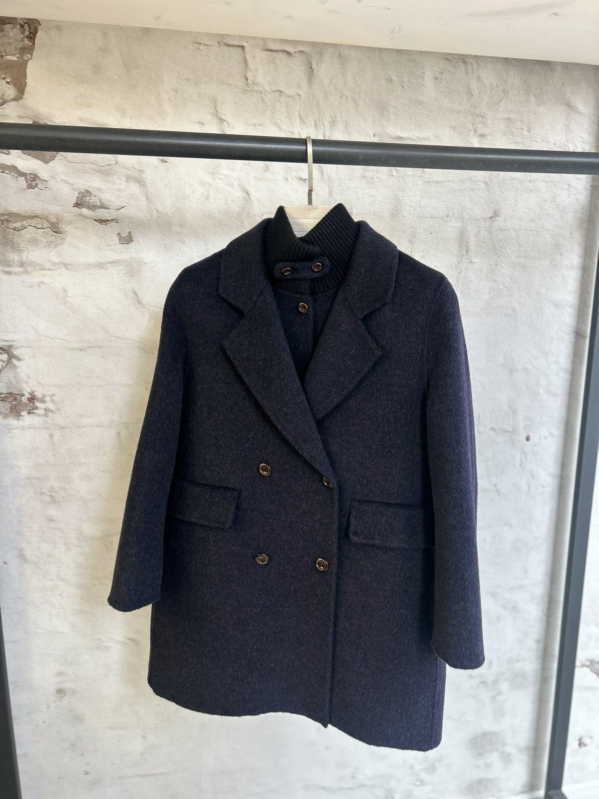 Дамско късо палто с елек-тъмно синьо