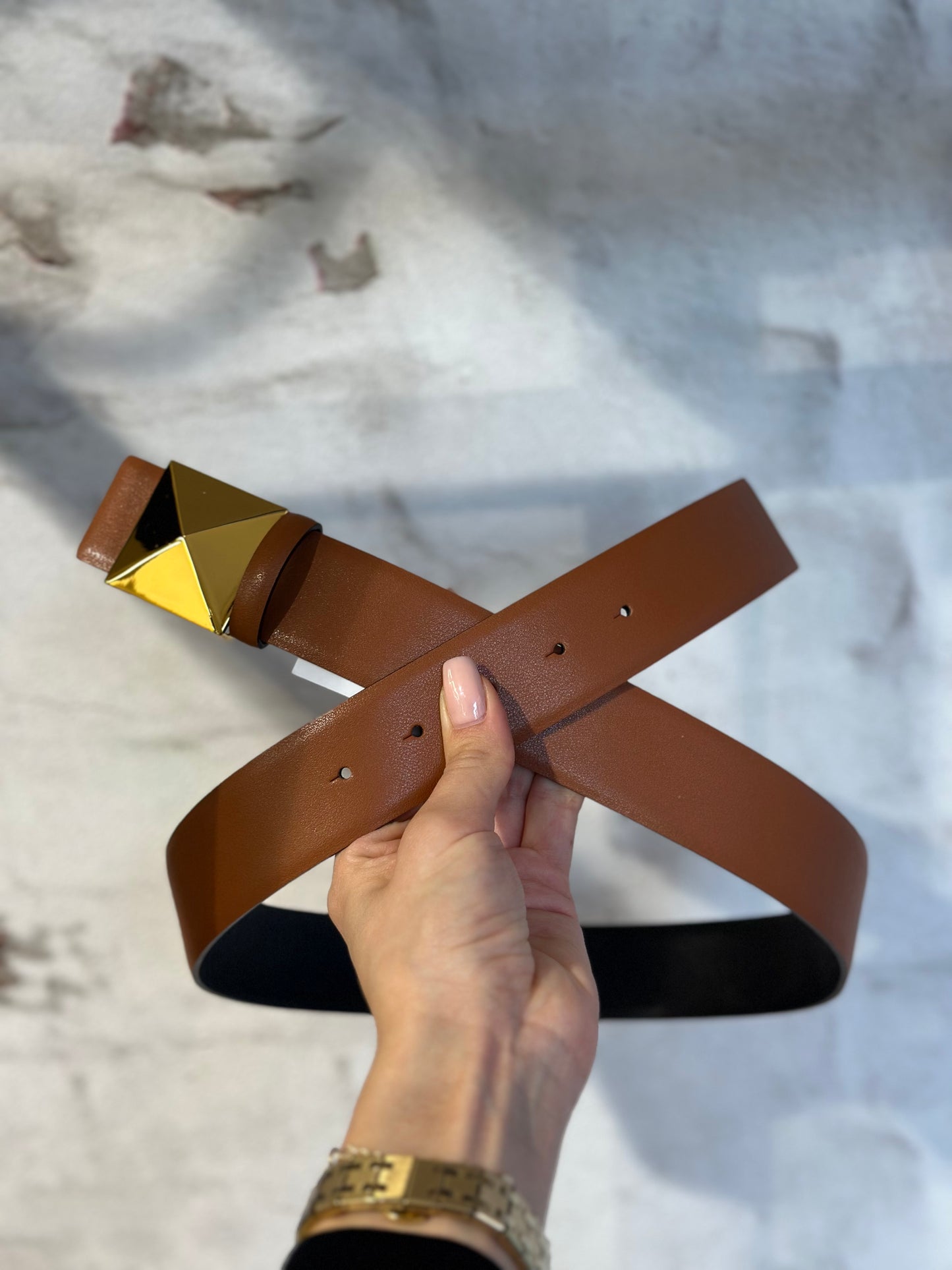 Дамски бежов колан от естествена кожа