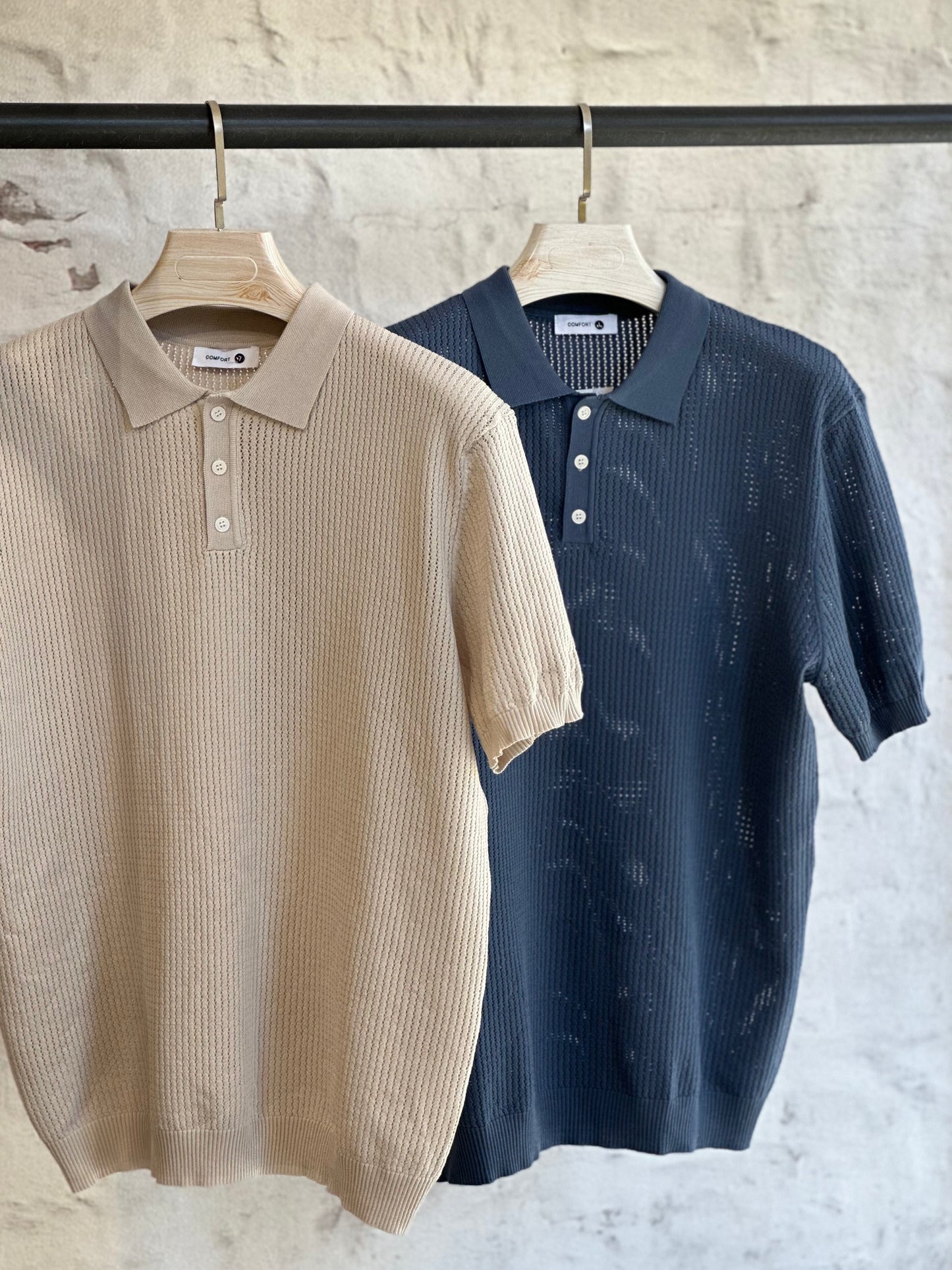 Мъжка тениска фино плетиво-тъмно син