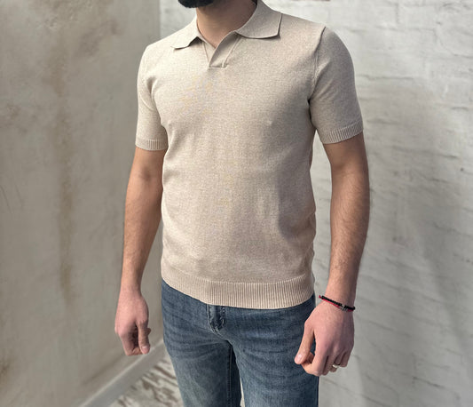 Мъжка тениска фино плетиво-крема