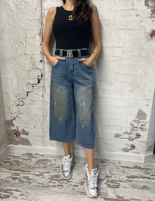 Дамски дънки Capri с висока талия и колан