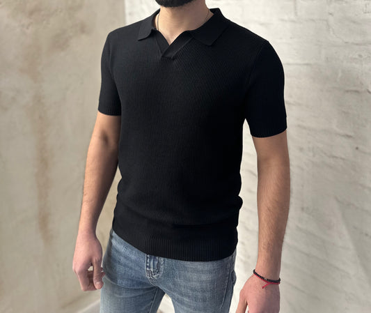 Мъжка тениска фино плетиво-черна