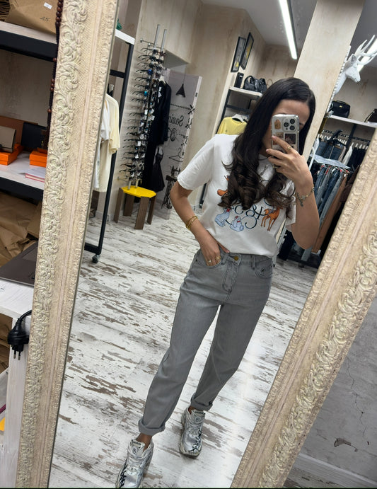 Дамски дънки с висока талия-сиви