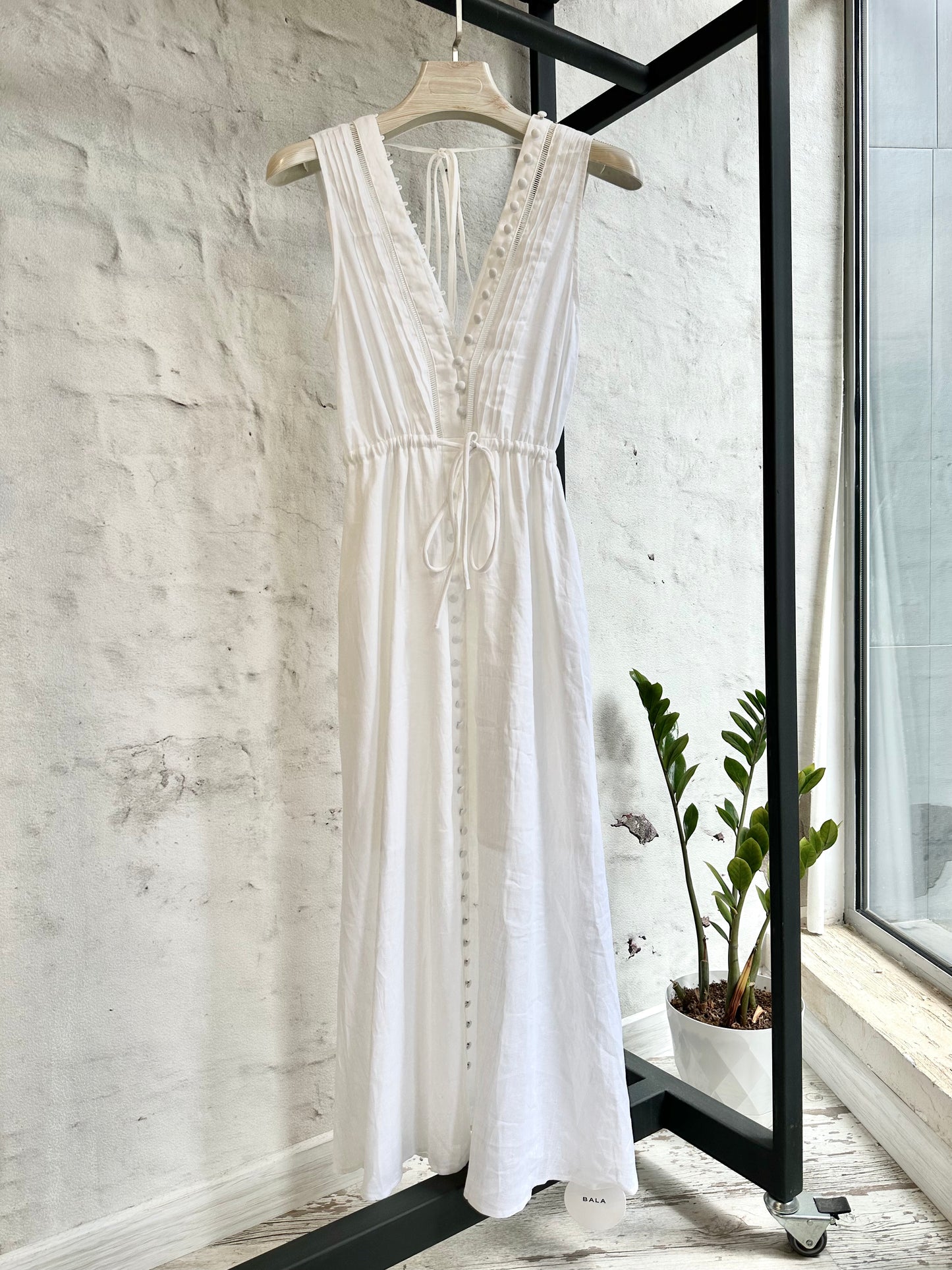 Дамска ленена рокля в кремав цвят