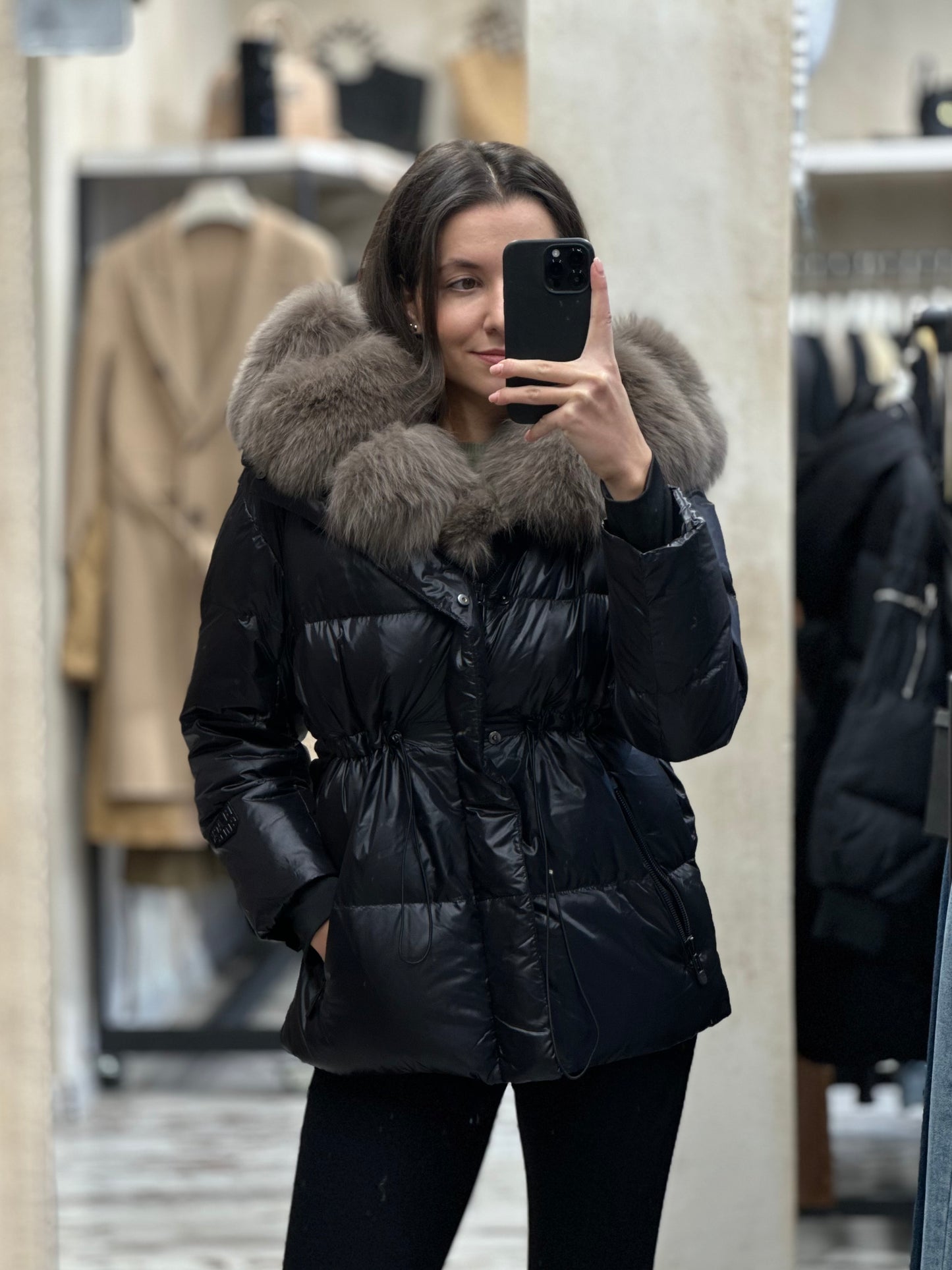 Дамско яке с гъши пух и естествен косъм