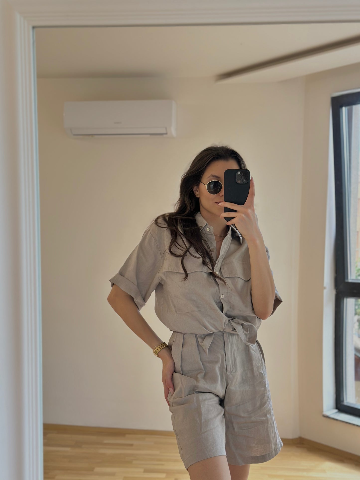 Дамски ленен комплект-къс