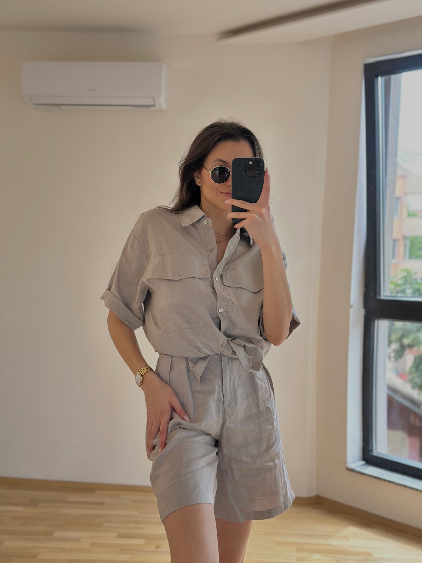 Дамски ленен комплект-къс