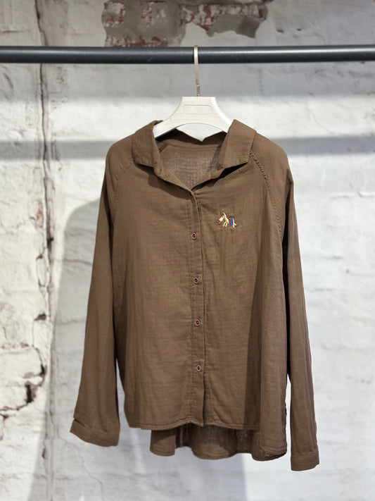 Дамска памучна риза-кафява