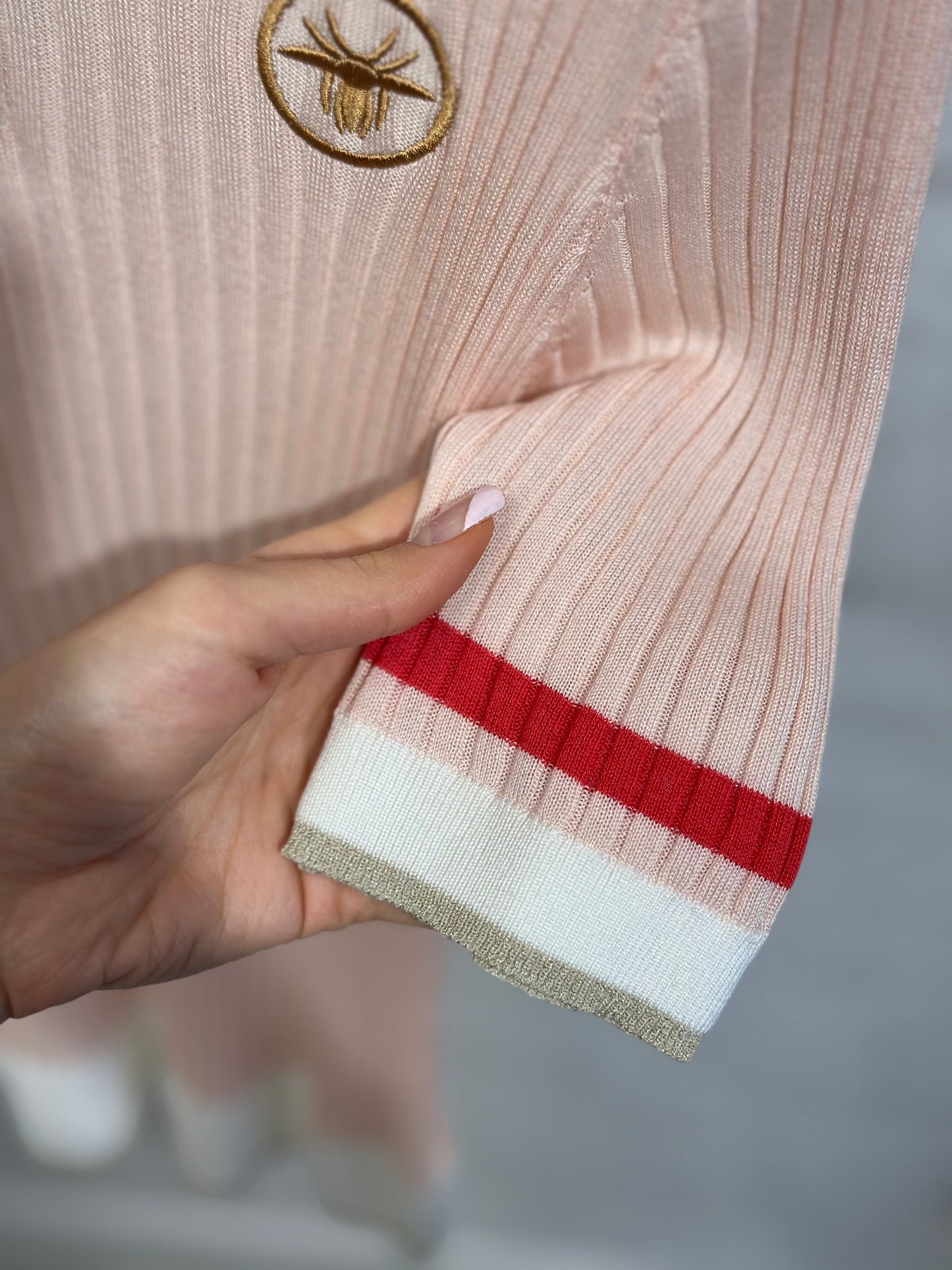 Дамска блуза тънко плетиво с якичка-розова