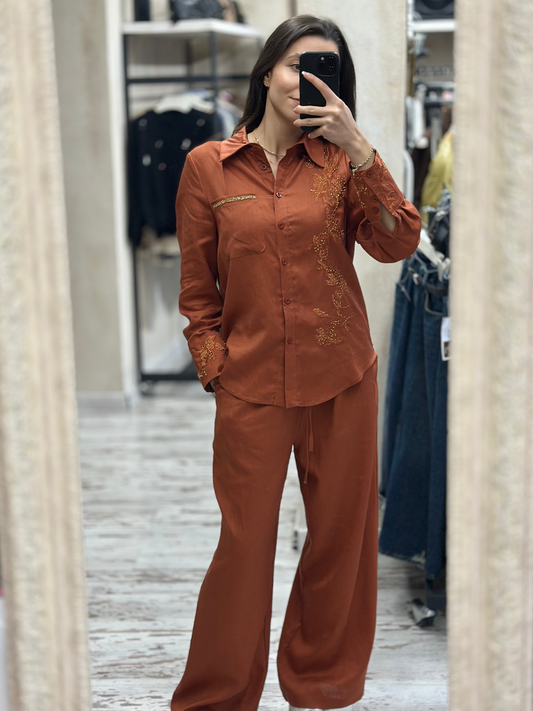 Дамски ленен комплект - керемиден