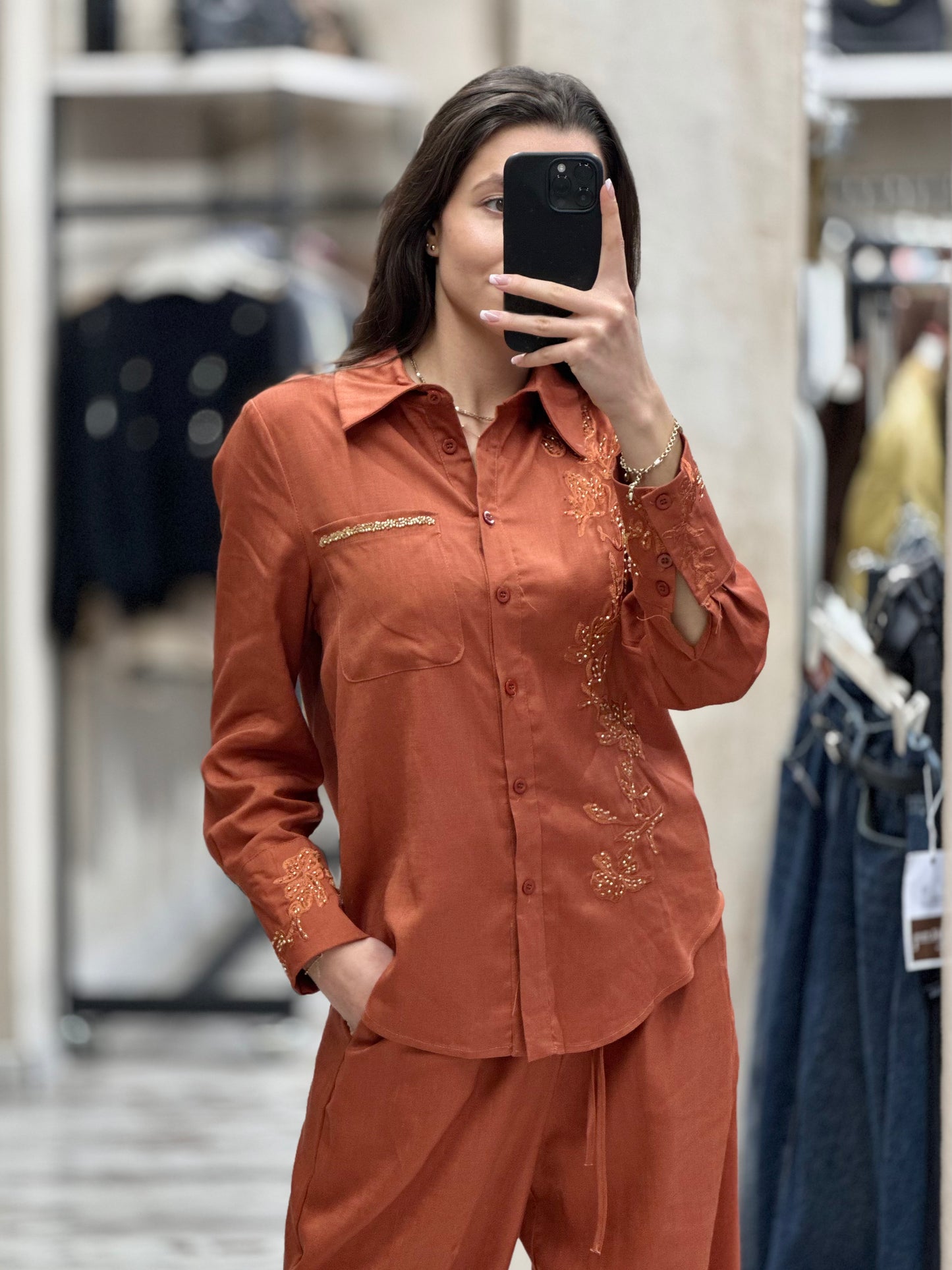 Дамски ленен комплект - керемиден