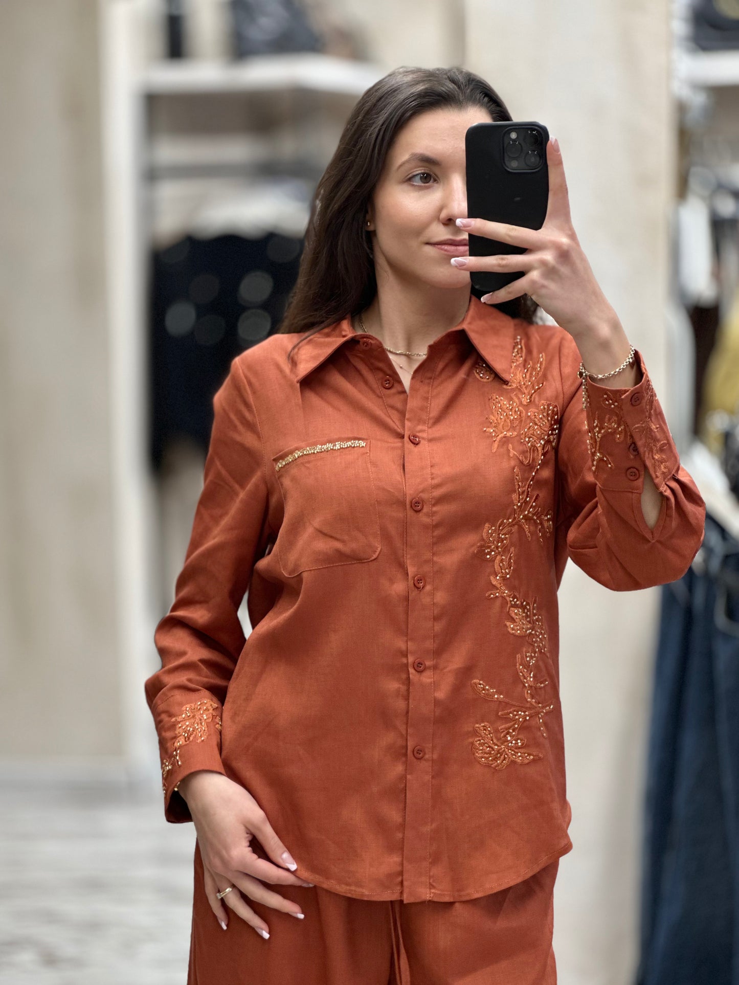 Дамски ленен комплект - керемиден