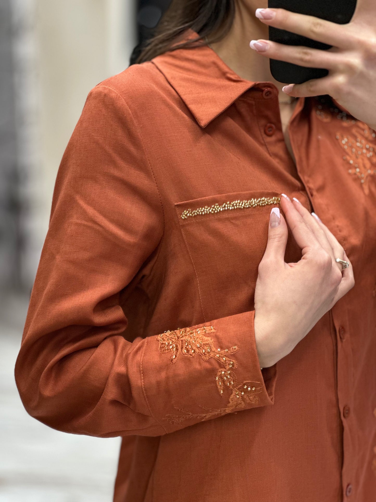 Дамски ленен комплект - керемиден