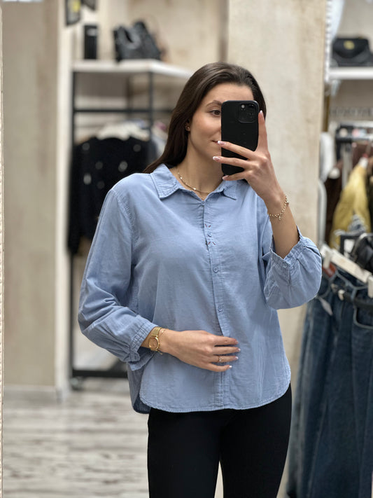 Дамска памучна риза-синя