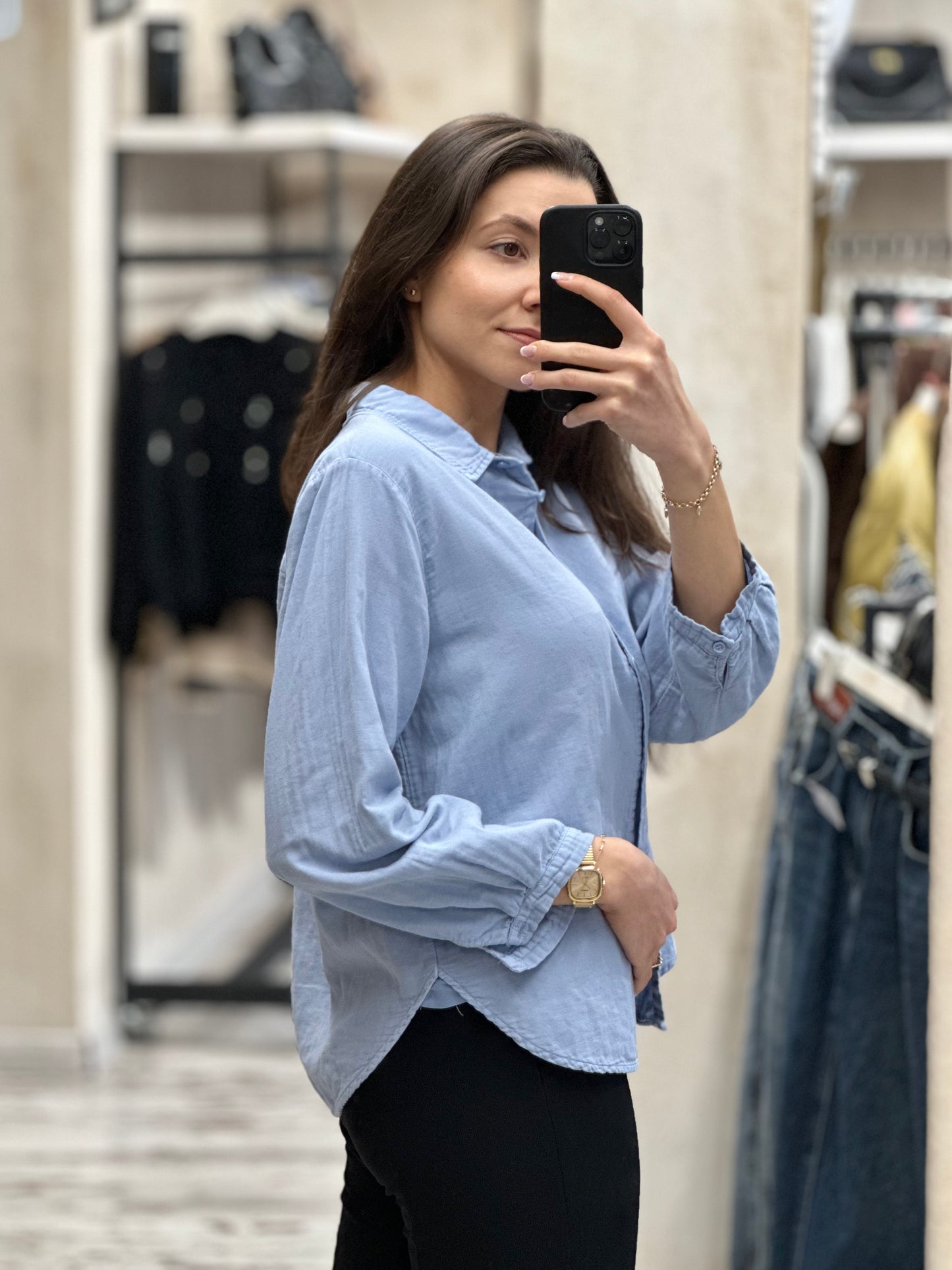 Дамска памучна риза-синя