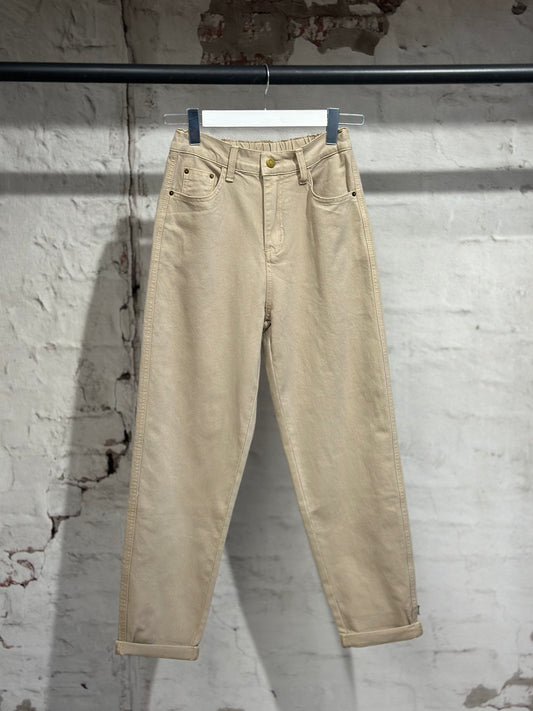 Дамски дънки с висока талия-крема