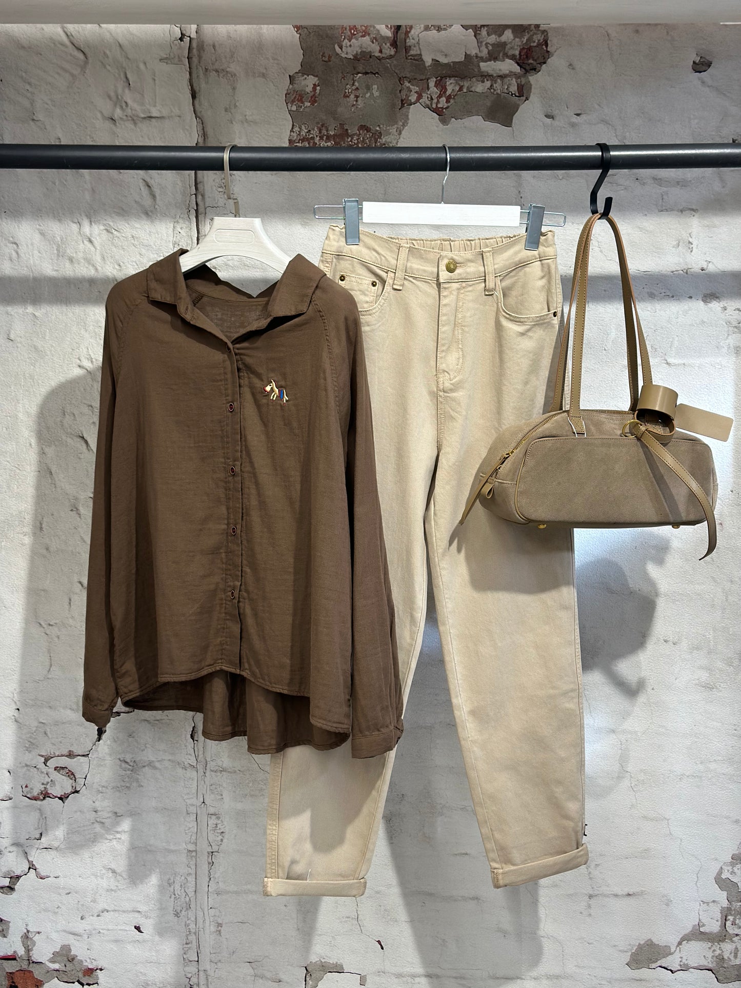 Дамска памучна риза-кафява