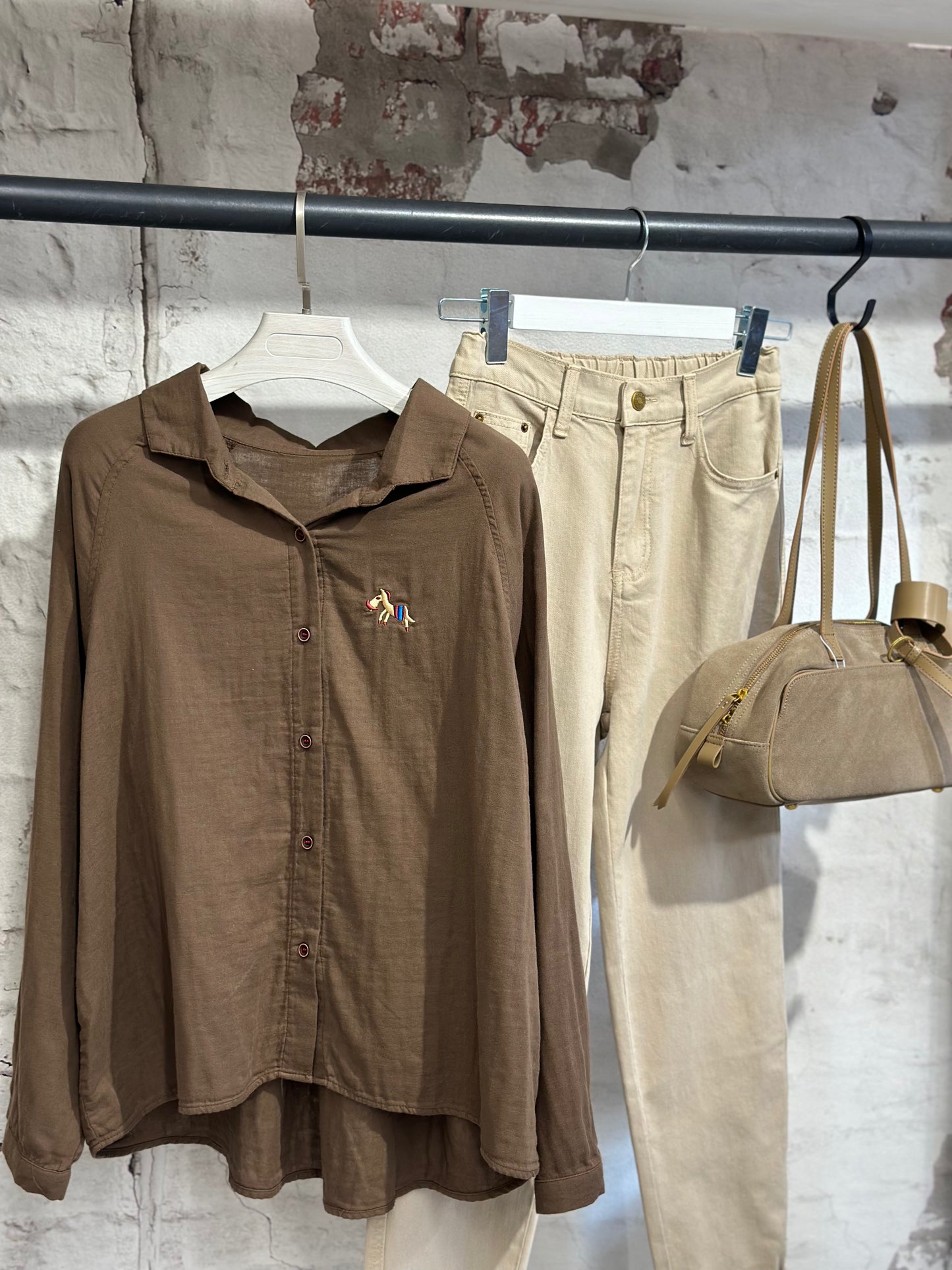 Дамска памучна риза-кафява