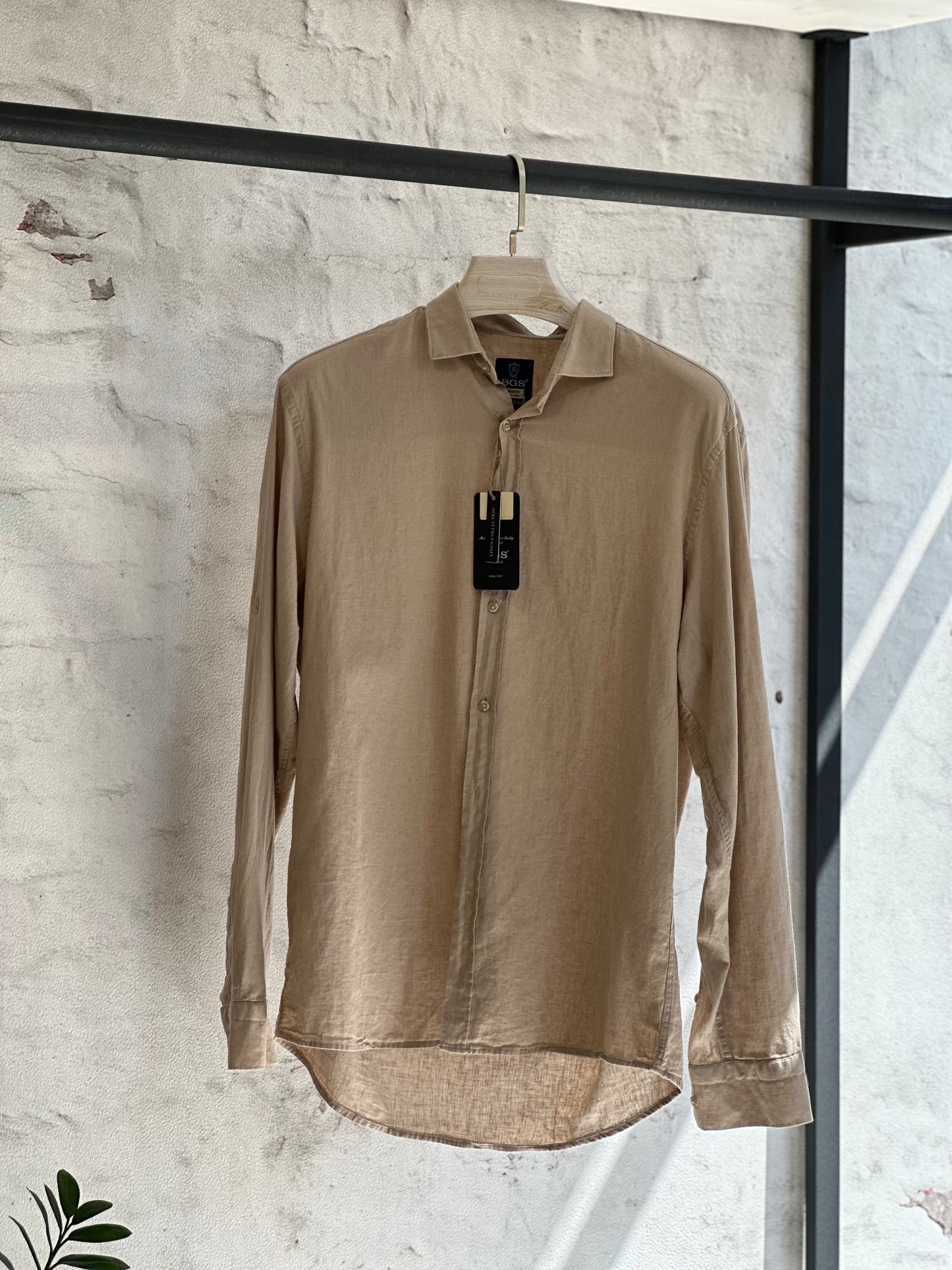 мъжка ленена риза - бежова