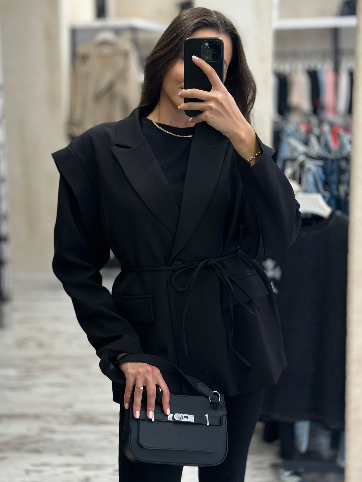 Дамско спортно-елегантно сако с връзки- черно