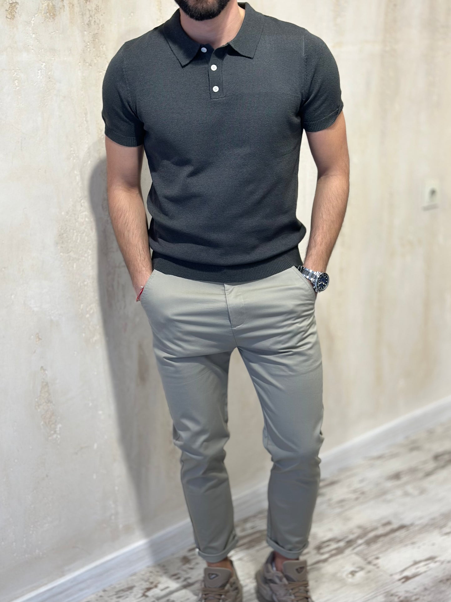 Мъжки панталон-бежово/зелен