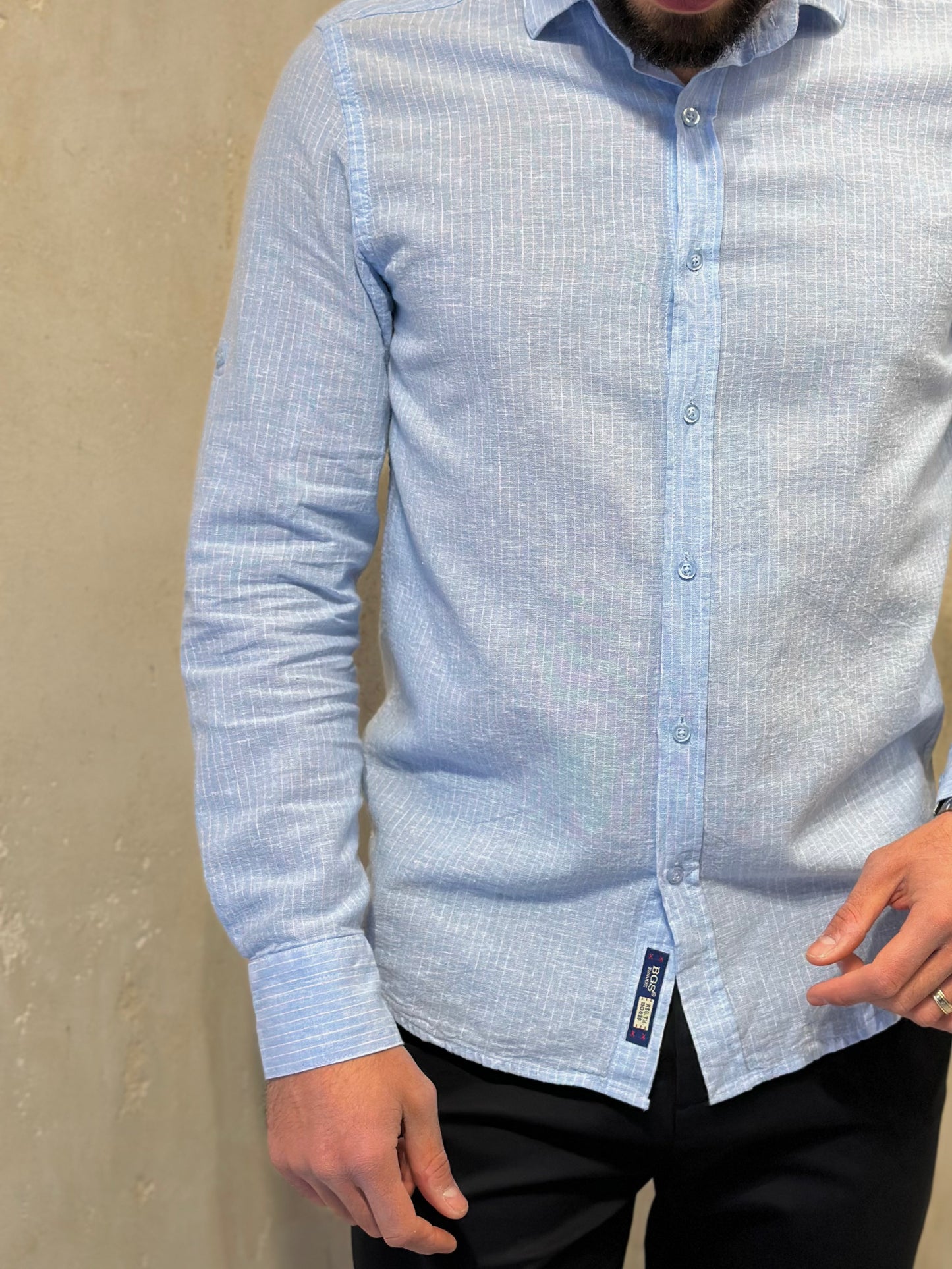 Мъжка ленена риза - светло синя