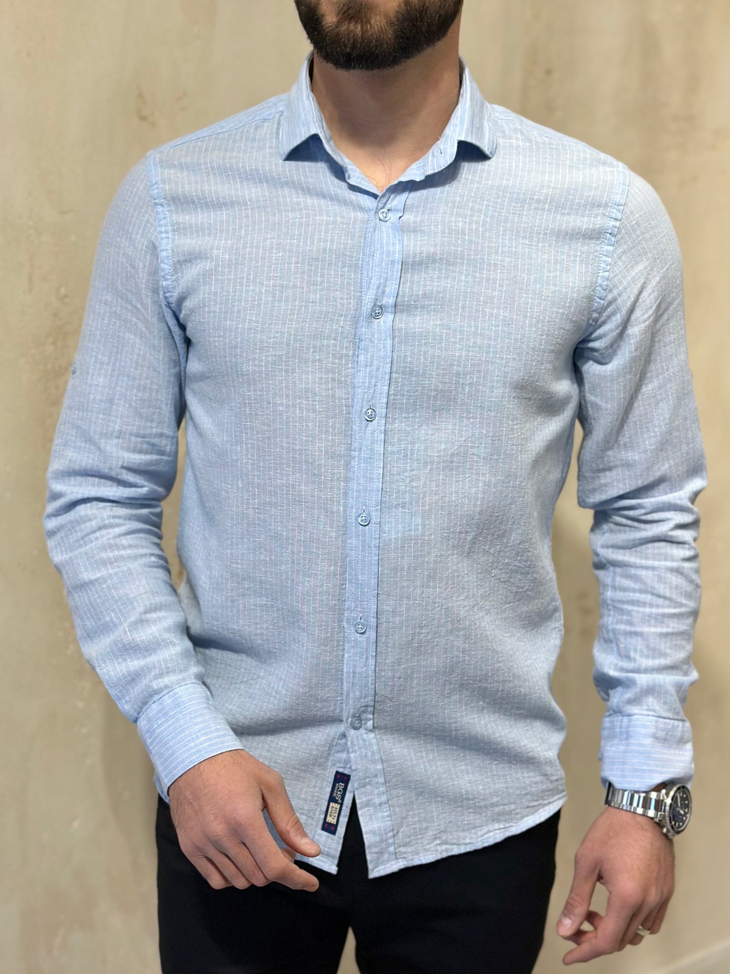 Мъжка ленена риза - светло синя