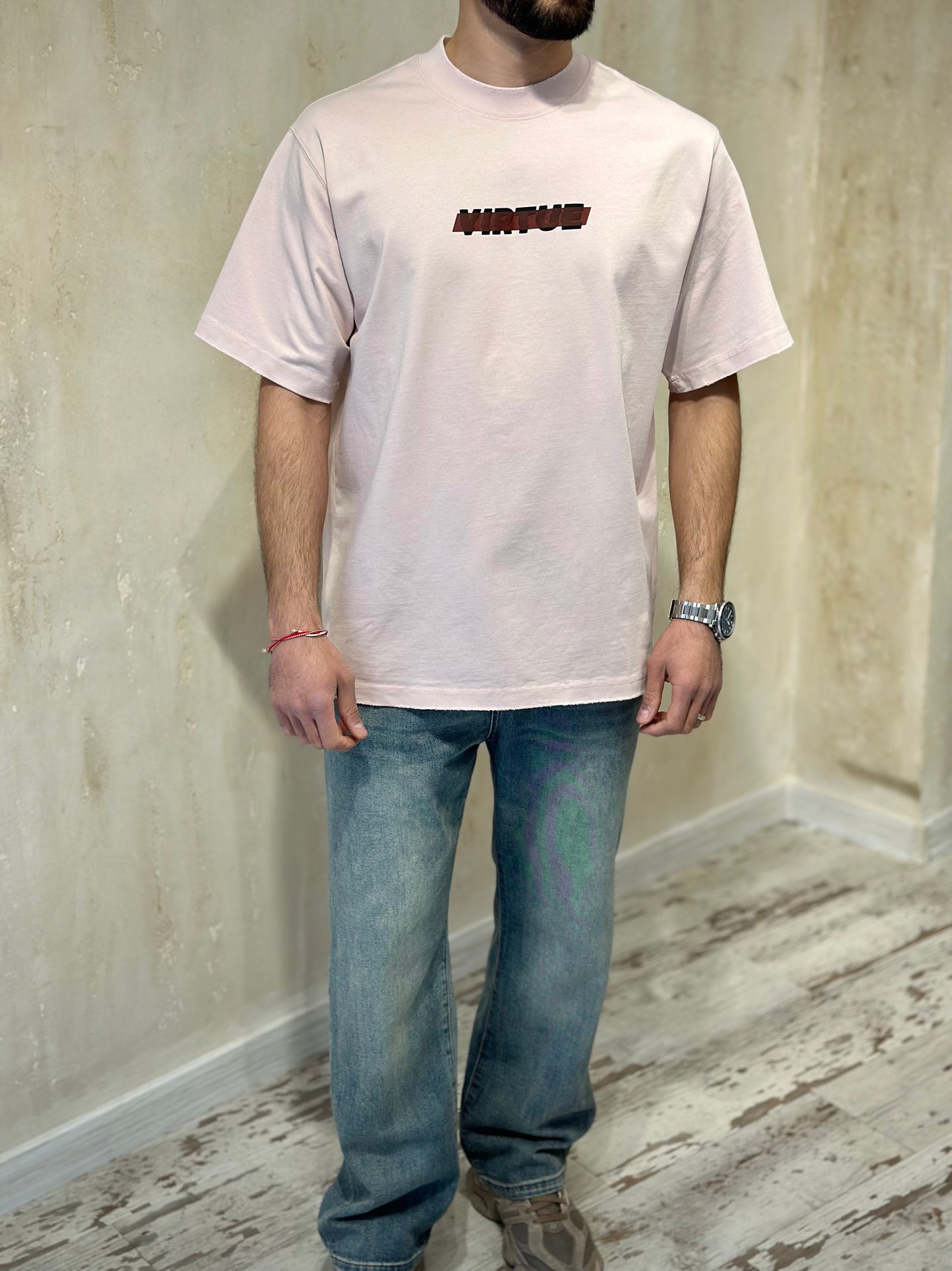 Мъжка розова тенииска широка кройка (Oversized)