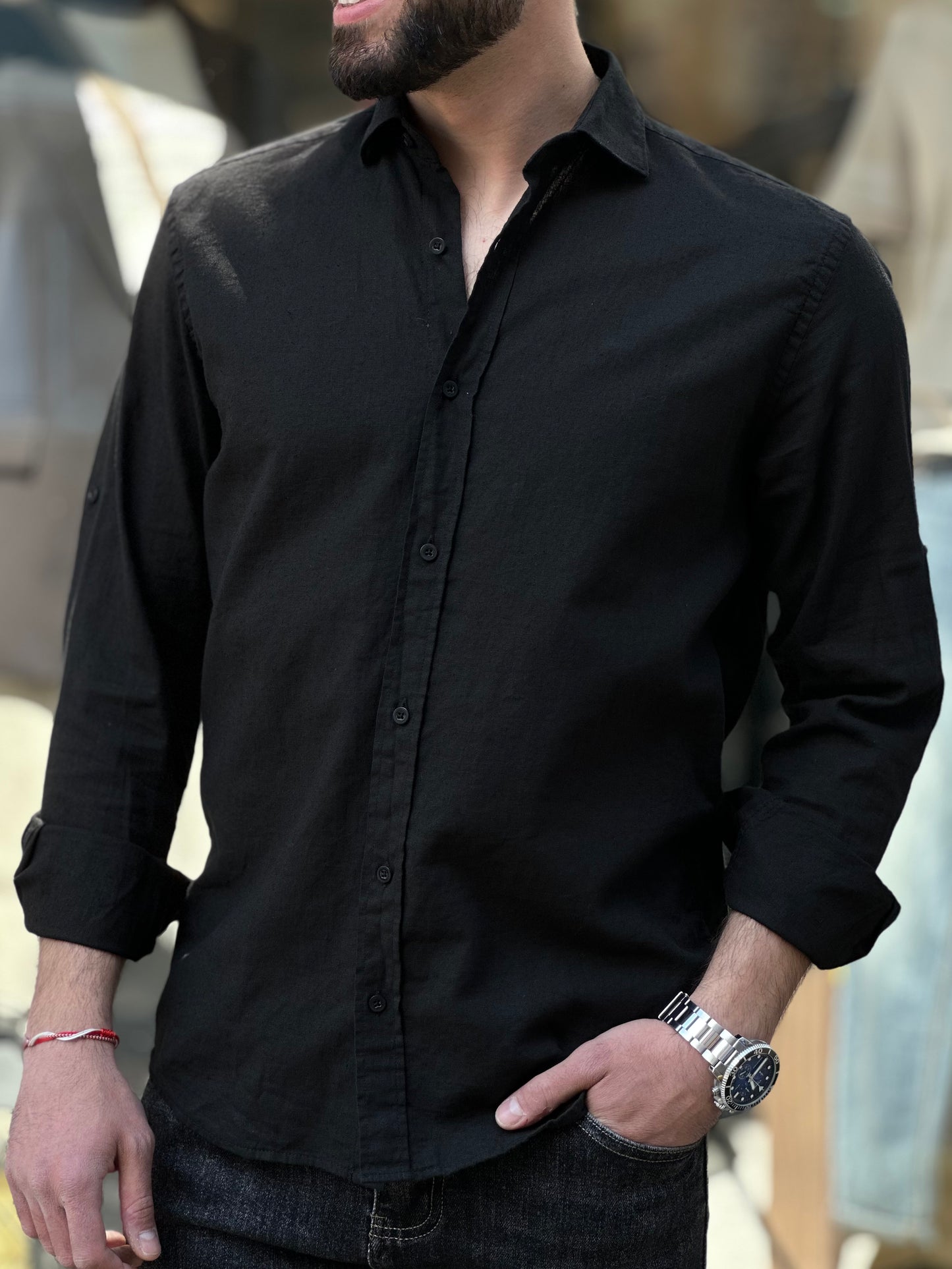 Мъжка ленена риза - черна