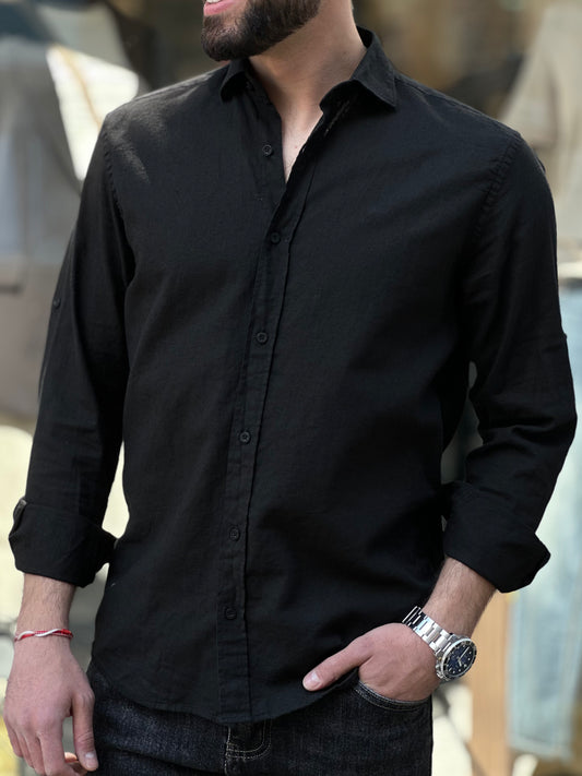 Мъжка ленена риза - черна