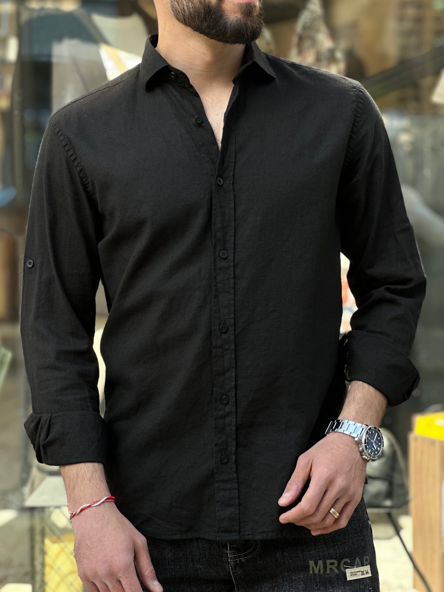 Мъжка ленена риза - черна