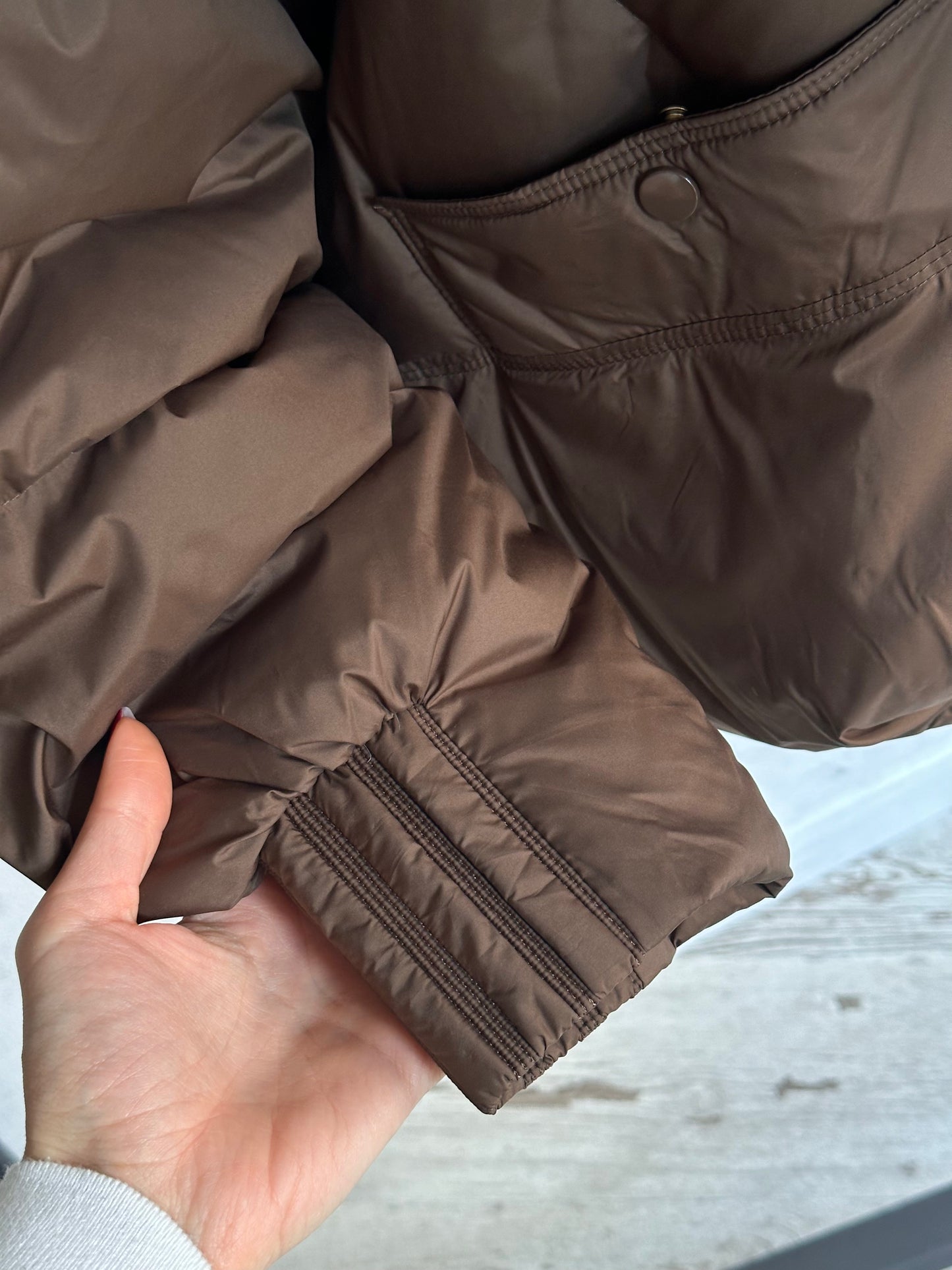 Дамско яке с гъши пух и естествен кафяв косъм