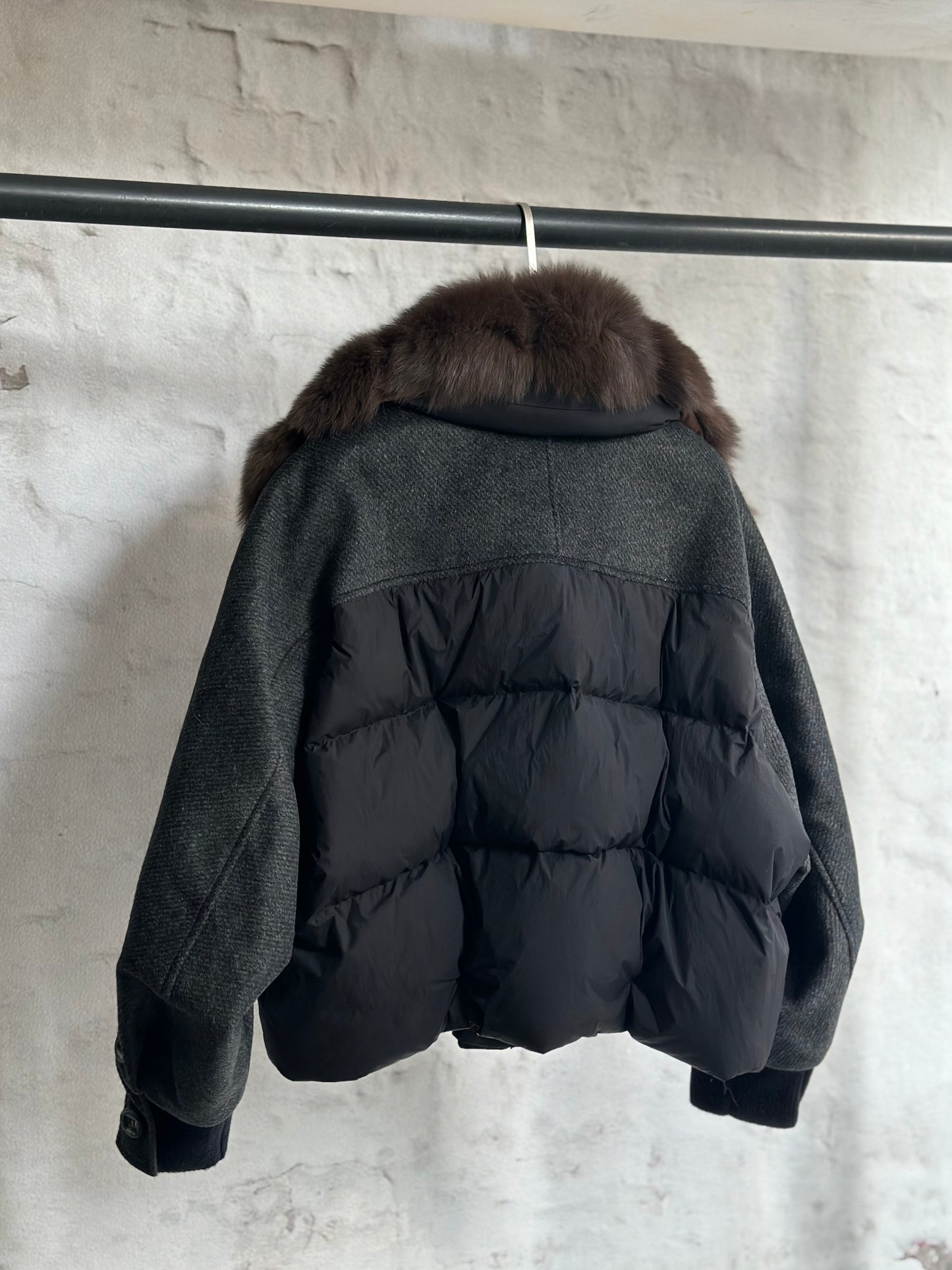 Дамско яке с гъши пух и естествен кафяв косъм