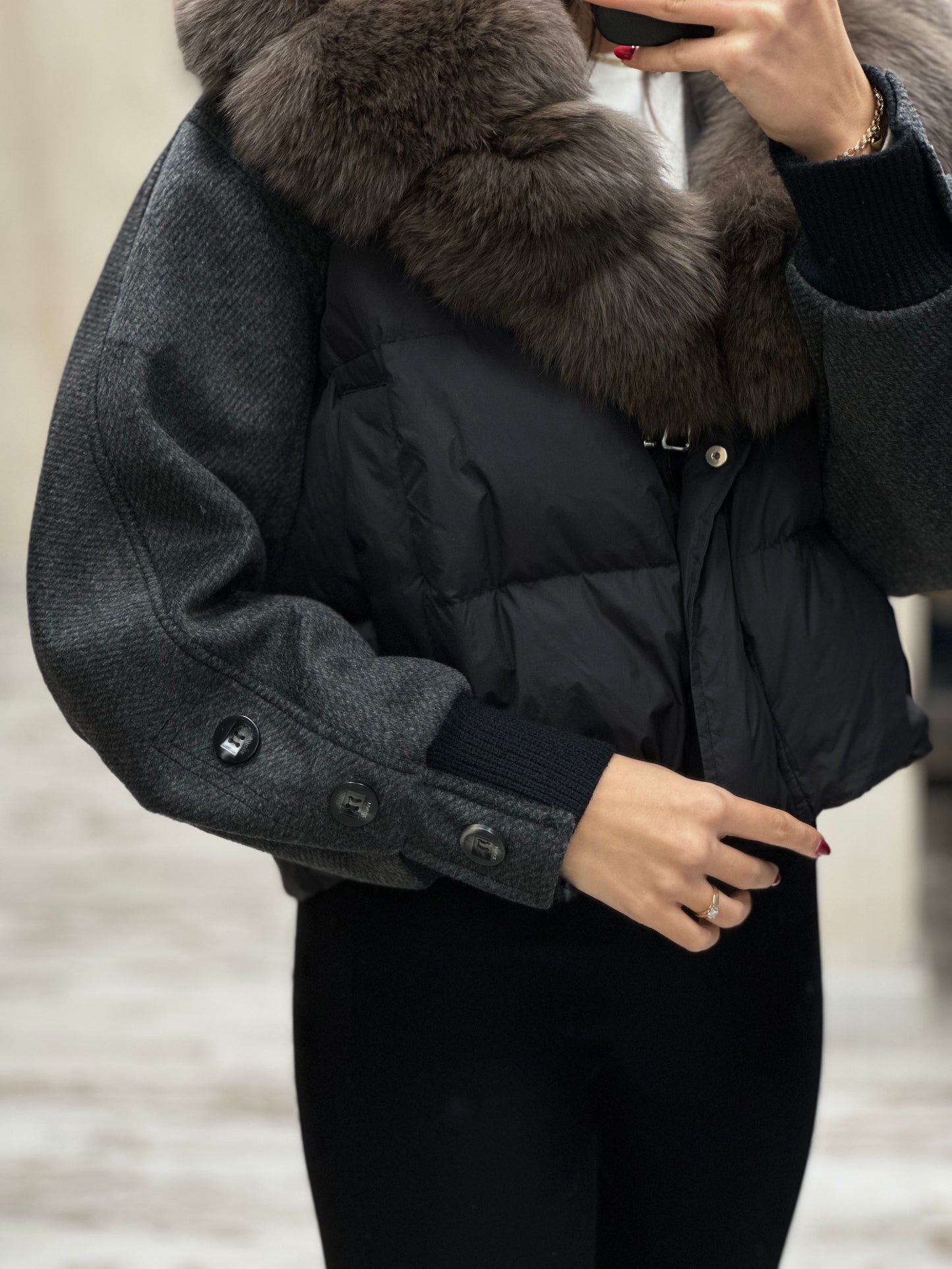 Дамско яке с гъши пух и естествен кафяв косъм