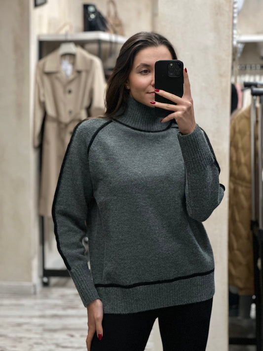 Дамски пуловер поло-сив