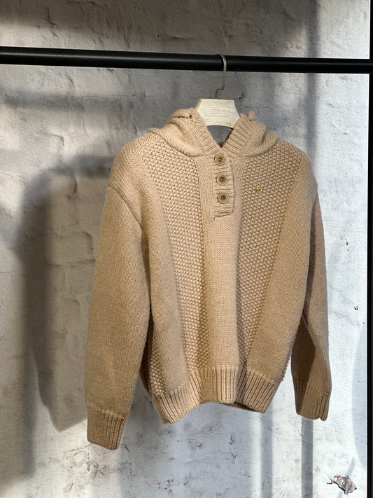 Дамски пуловер с качулка-бежов