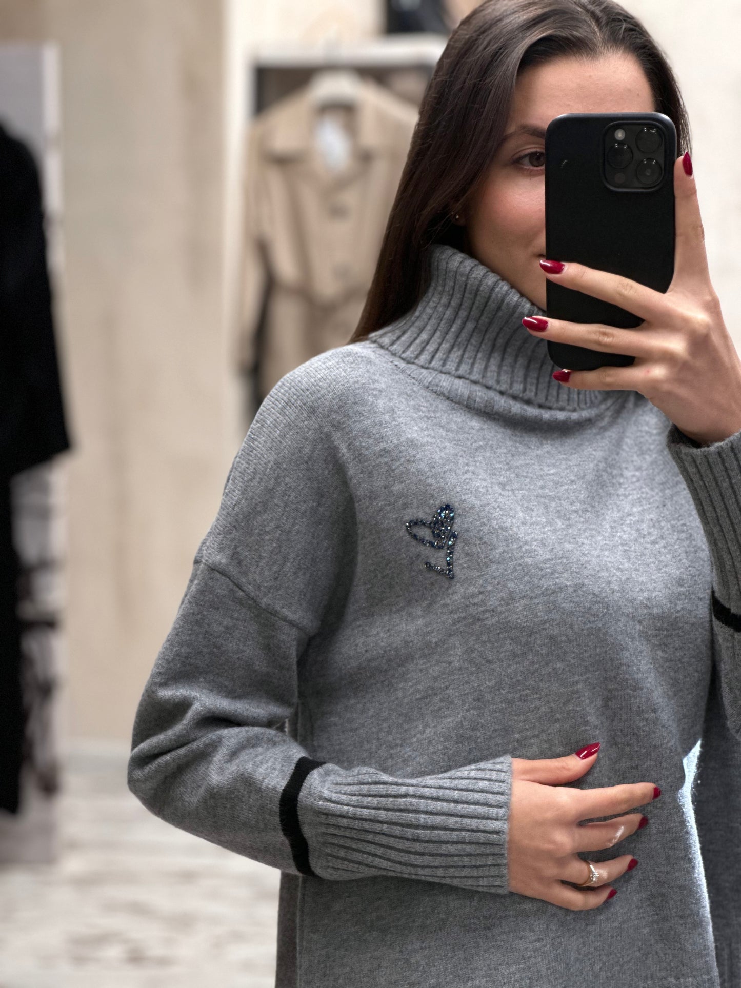 Дамски пуловер поло-сив