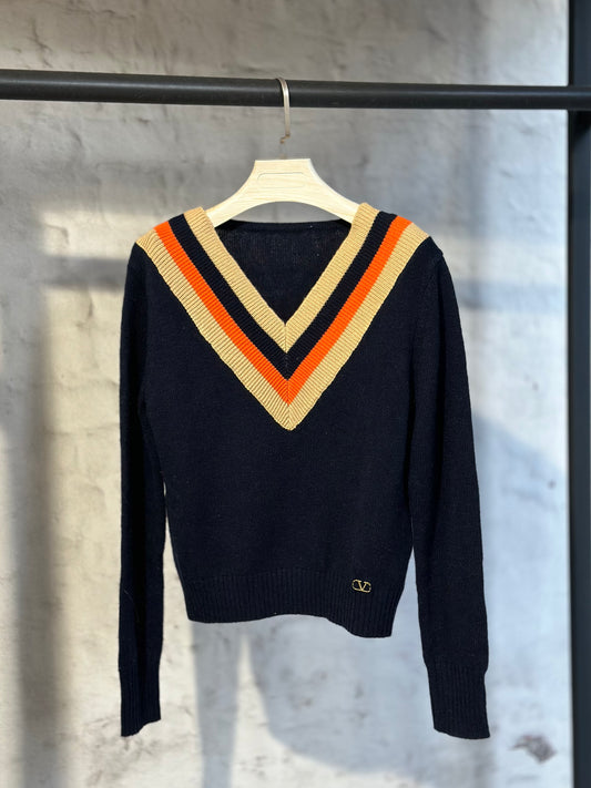 Дамски пуловер V-тъмно син