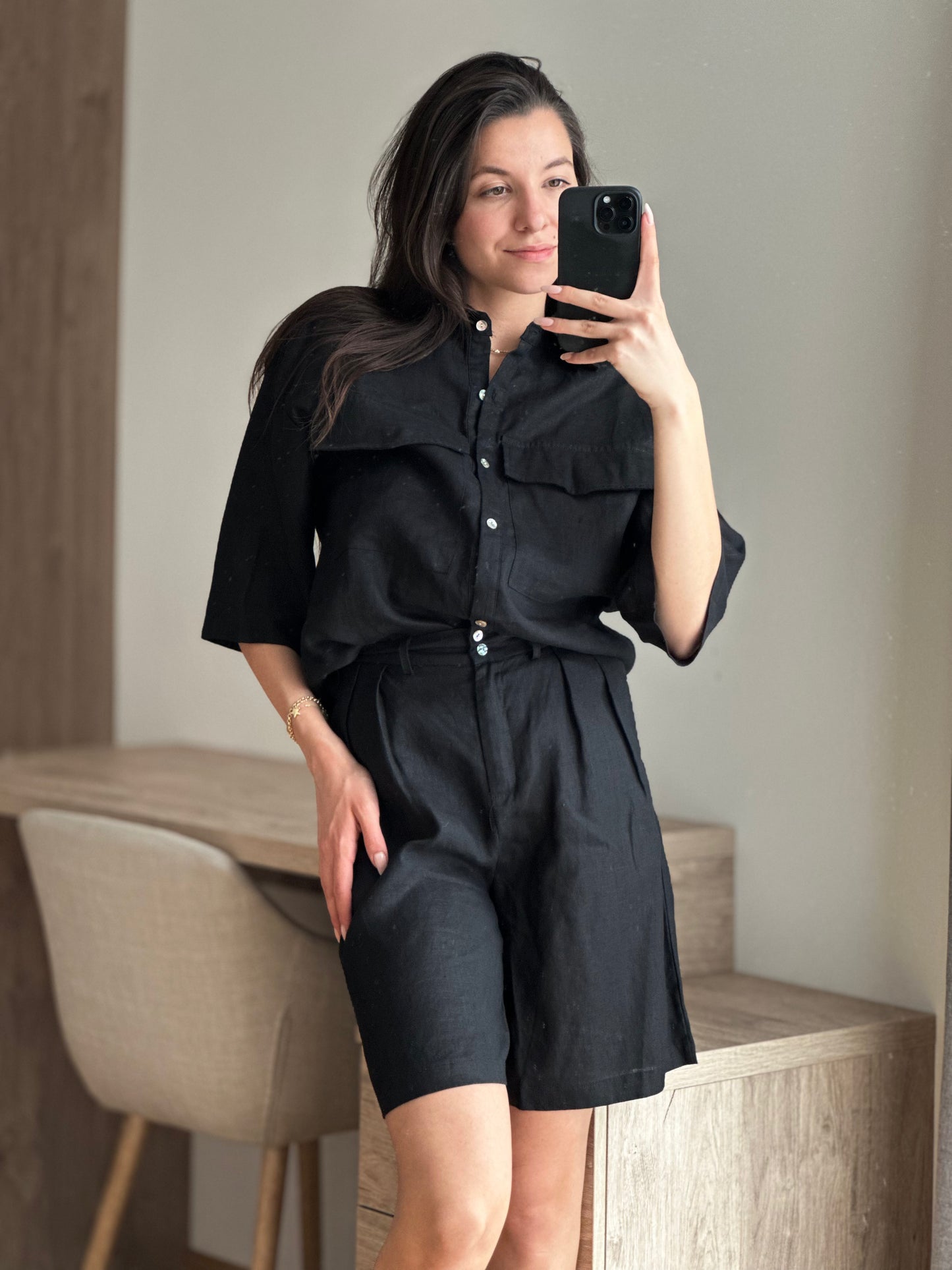 Дамски ленен комплект-къс