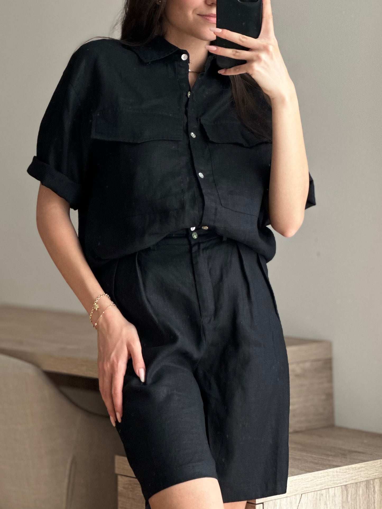 Дамски ленен комплект-къс