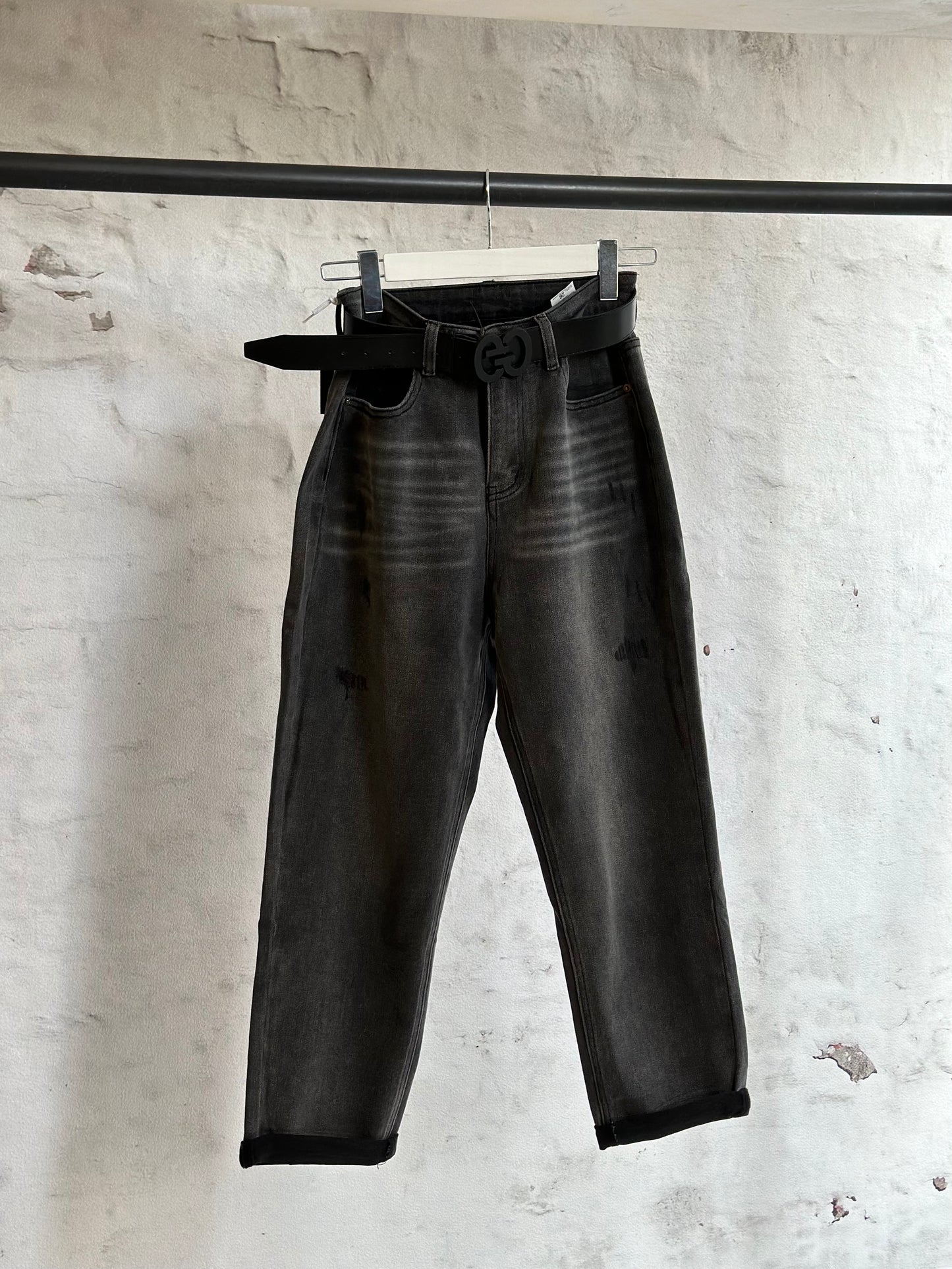 Дамски дънки с висока талия-черни