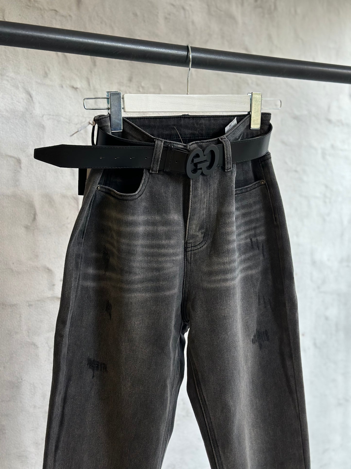 Дамски дънки с висока талия-черни