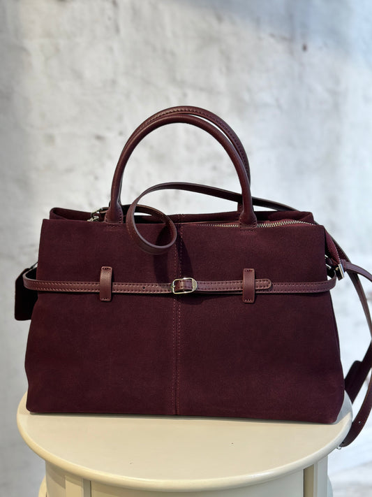 Дамска чанта от естествени материали с тока-бордо