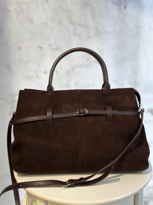 Дамска чанта от естествени материали с тока-кафява