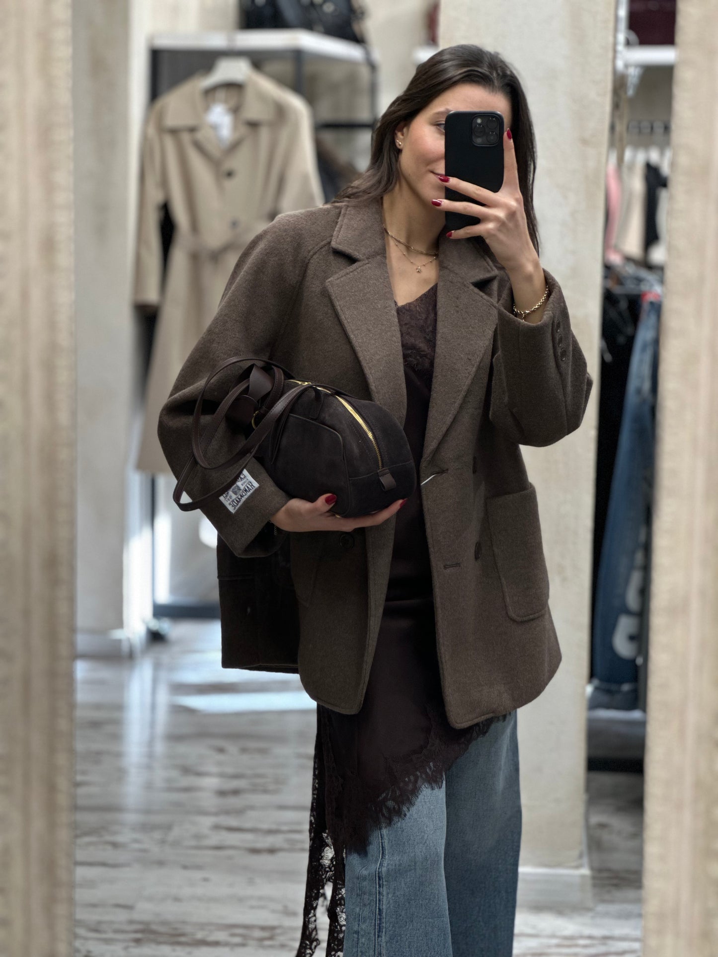 Дамско палто тип сако-кафяво